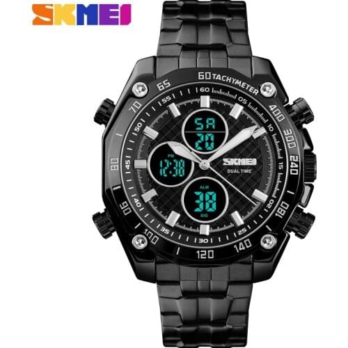 SKMEI New Top Luxury Brand Men Sports Wrist Watch Mens Military Waterproof Watches Men Full Steel Quartz LED Digital Watch