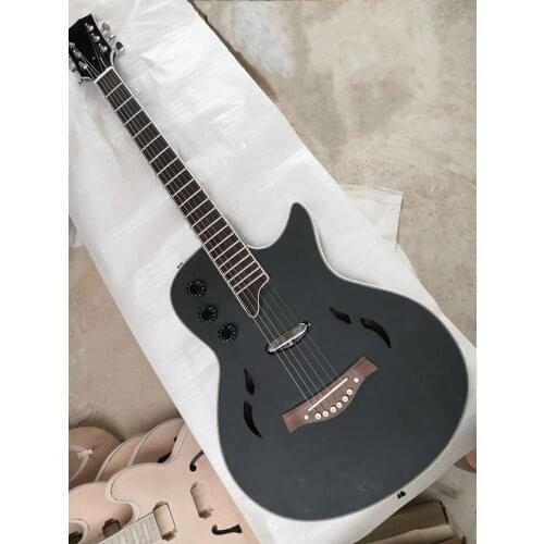 Factory Special custom Black Semi-hollow body Electric guitar,Rosewood fingerboard,Chrome hardware,Provide customized services