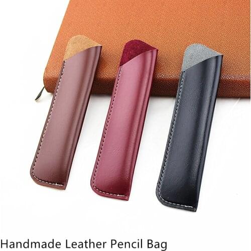 Genuine Leather Pen Bag Pouch Cowhide Pencil Bag Case Holder Vintage Retro Style Accessories For Notebook