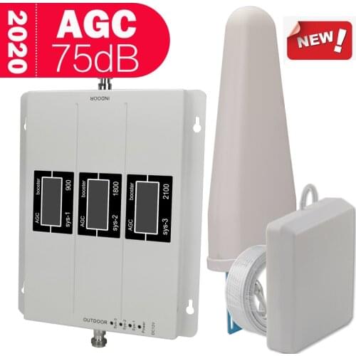 2020 AGC 75dB GSM 2G 3G 4G Cellular Amplifier 4G LTE Cellular Signal Booster 900 1800 2100 Mobile Phone Sound Internet Repeater