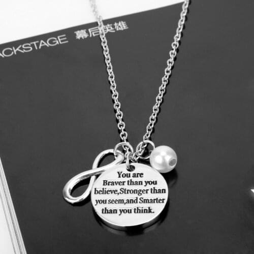 Necklace Jewelry You are braver than you believe Stronger than you seem Smarter than you think Inspiration Gift for Teens