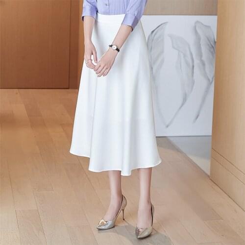 Women Elegant Medium Long High Waist Umbrella Skirt Summer A-line Big Bottom White Chiffon Skirts