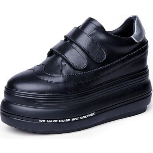 Womens Belt Round Toe Platform Wedge High Heel Creeper Genuine Leather Gothic Punk Shoes Black New 2020