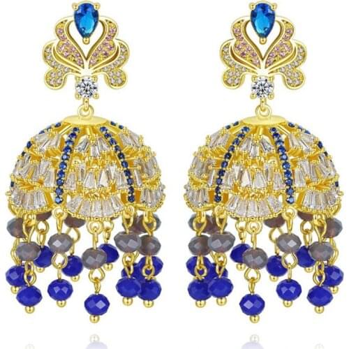 Zlxgirl Bridal Jewelry Luxury Colorful Mirco Paved Cubic Zirconia Wedding Earring Fashion High End Jewelry Dubai Gold earring
