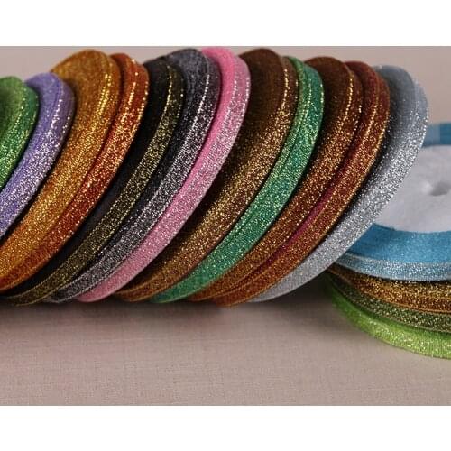 1/4" (6mm) 25yards Metallic Glitter ribbon satin ribbon for belt gift packing wedding decoration /DIY crafts