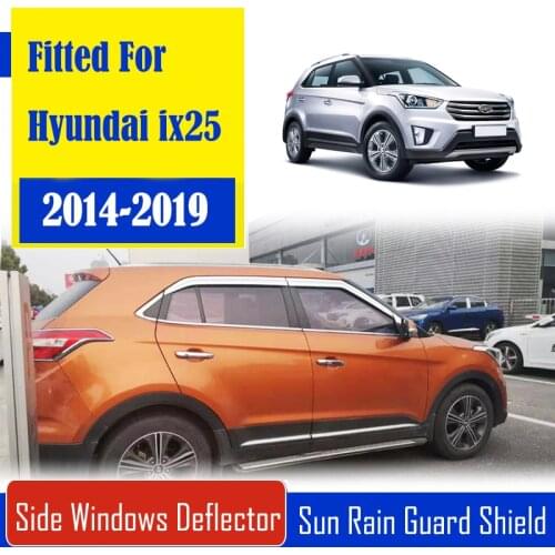 1 Set Chrome Side Vent Sun Shade Window Visors Rain Guard Deflectors For Hyundai ix25 2014-2019