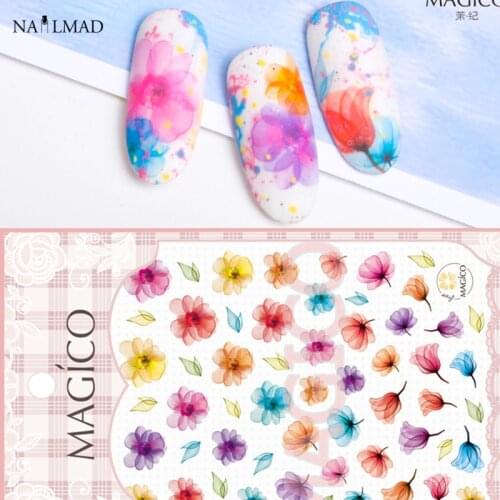 1 sheet NailMAD Marble Flowers Nail Art Stickers Ultrathin 3D Nail Sticker Floral Flower Nail decals Blooming Nail Sticker