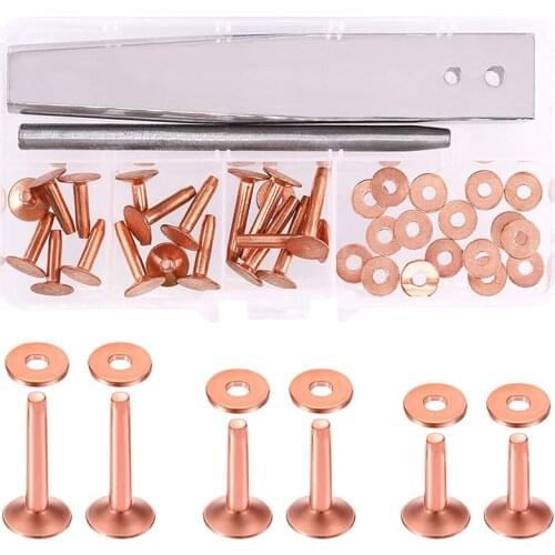 20 Pcs Red Copper Rivet Set with Stainless Steel Burr Setter and Hole Punch Cutter, Cooper Fastener and Setting Kit