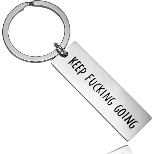 36PC Keep Going Inspirational Key Chain Women Men Family Friends Kids Gifts Stainless Steel Long Square Pendant Car Bag Keychain