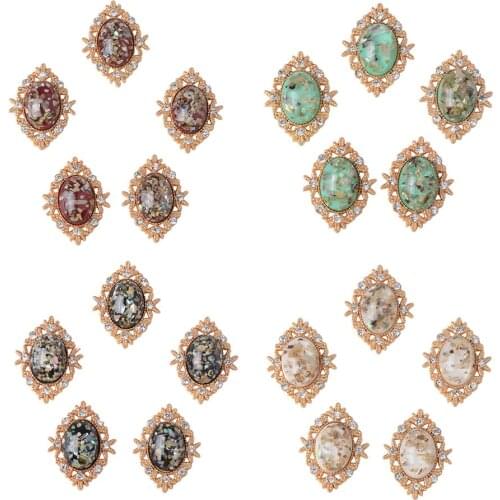 5pcs Alloy Oval Cabochon Flatback Acrylic Crystal Buttons for Jewelry Making DIY Hair Accessories Findings 33x26mm