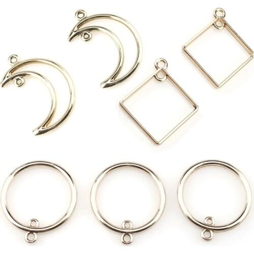 50pcs Gold Tone Rings Square Moon Shape Beads Charms For Jewelry Making Alloy Beads Frame Diy Findings Wholesales