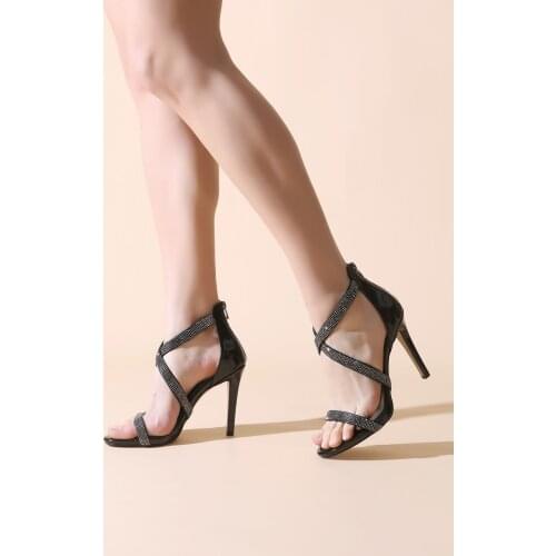 ALTINAYAK Back Zipper Cross Jewelled Evening Dress Shoes