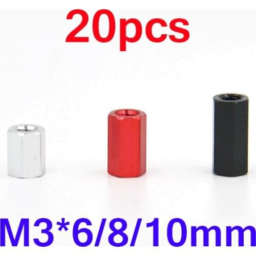 Free Shipping 20pcs M3*6 M3*8 M3*10 Hexagonal aluminium alloy spacers column standoff 6/8/10mm for DIY RC models kvadrokopter
