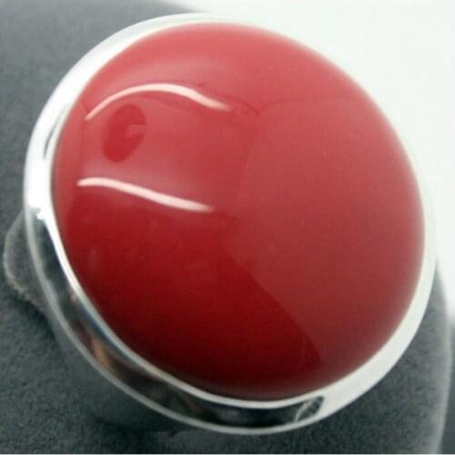 Free Shipping wholesale good Rare Red Coral 24mm 925 Silver Jewelry Ring Size 7/8/9/10 silver-jewelry