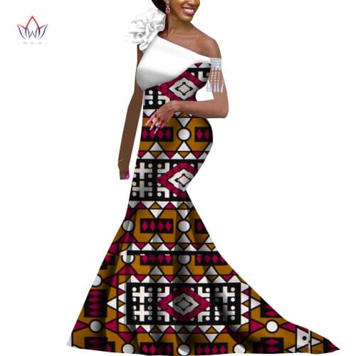 Bintarealwax African Dresses for Women Party Bodycone Long Dresses Bazin Riche African Print Mermaid Clothing Plus Size WY9199