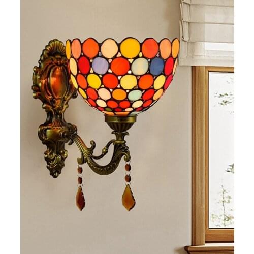 Bohemian Colored Glass Mirror Front Lamp European-Style American Pastoral Crystal Bedside Wall Lamp Aisle Balcony Wall Lamp