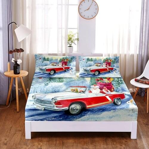 Car Digital Printed 3pc Polyester Fitted Sheet Mattress Cover Four Corners with Elastic Band Bed Sheet Pillowcases