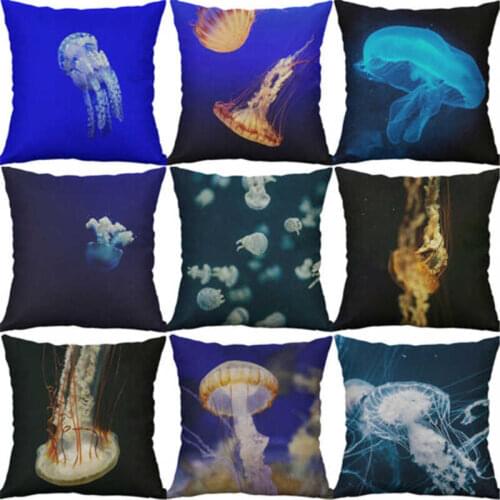 Marine Organisms Jellyfish Cushion Cover Cotton Linen Pillow Case Printing Decor 18" Sofa Home Seat Decoration 45*45 cm
