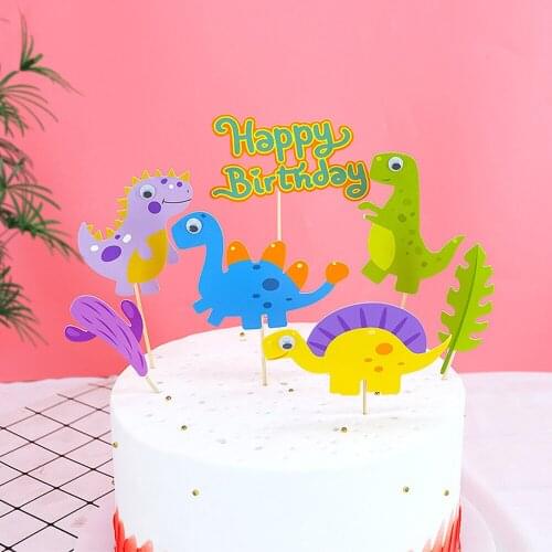 Kids Green Dinosaur Dino Theme Paper Cake Toppers Toothpicks Wild One Happy Birthday Baby Shower Party Decorations Supplies