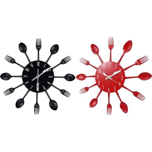 Home Decorations Noiseless Stainless Steel Cutlery Clocks Knife and Fork Spoon Wall Clock Kitchen Restaurant Home Decor