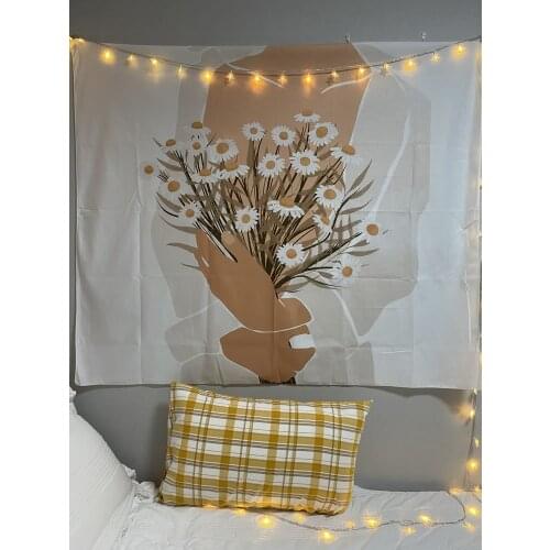 Tapestry Bedside Bedroom Dormitory Girl Tablecloth Room Layout Nordic Ins Small Daisy Background Cloth Wall Decoration Tapiz