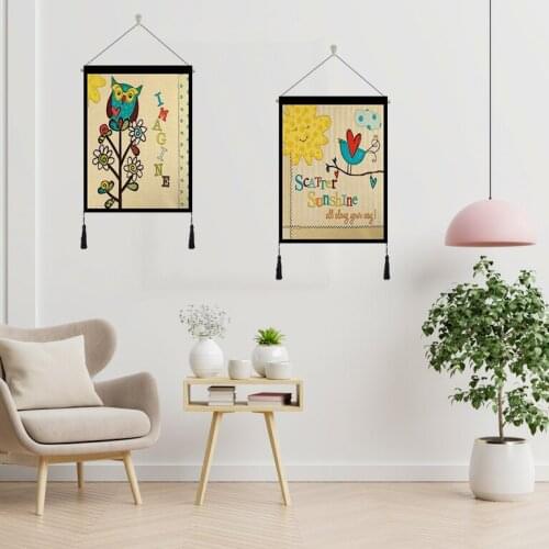 Polyester hemp Cartoon Owl tapestry wall decoration Tassel Wall Hanging Tapestry For Home Living Room