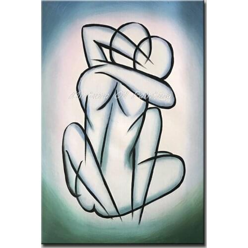 Mintura 100% Handmade Modern Abstract Wall Pictures for Living Room Abstract Oil Paintings of Lovers Home Decoration No Framed