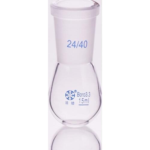Flask eggplant shape,short neck standard grinding mouth,Capacity 15ml and joint 24/40,Eggplant-shaped flask