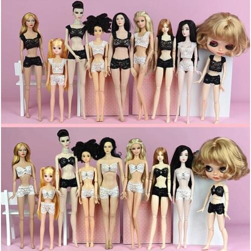1Set Soft Lace Underwear Bra & Briefs For Barbie Doll Knickers For Blythe 1/6 BJD Dolls Top & Underpant For Barbie Dollhouse