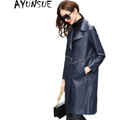 AYUNSUE Fashion Genuine Leather Jacket Long Loose Trech Coat Female Real Sheepskin Coats Autumn Winter Jackets for Women LMS172