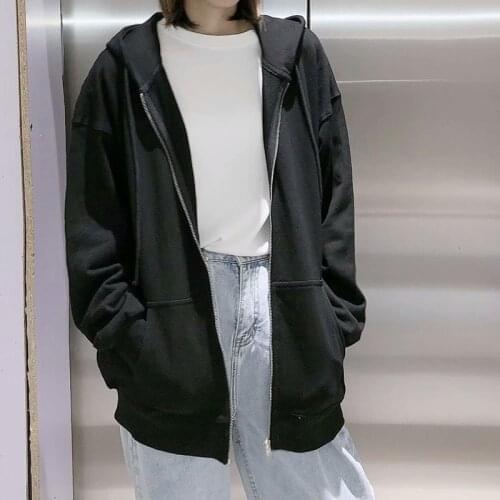 UNUTH Girls Oversize Black Jackets 2021 Spring-Autumn Fashion Ladies Soft Fleece Coats Vintage Women Loose Hooded Outerwear