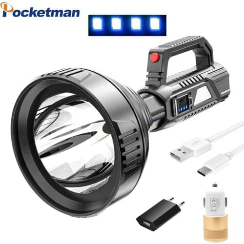 Powerful Searchlight Big Beam Long-Range Lighting Flashlight USB Rechargeable Waterproof Torch Outdoor Patrol Flashlight Lantern