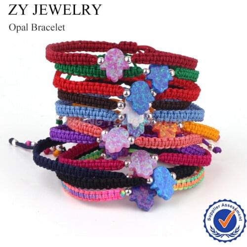 New Arrival Hand Made Hamsa Opal Nylon Chain Bracelet With 3mm 925 Sterling Silver Beads