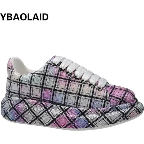 New Style Round Head Gypsophila Gradient Cloth Hot Diamond Lace-up Platform Platform Increase Casual Shoes Womens Single Shoes