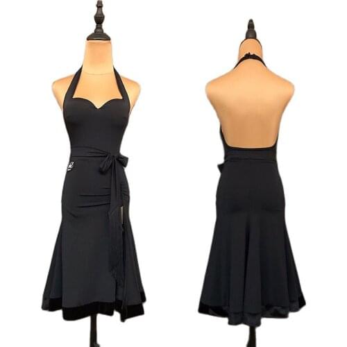 Latin Dance Dress Lady Black Dress Ballroom Practice Wear Designer Clothes Tango Dance Outfit Stage Costume Tap Dancewear JL2538