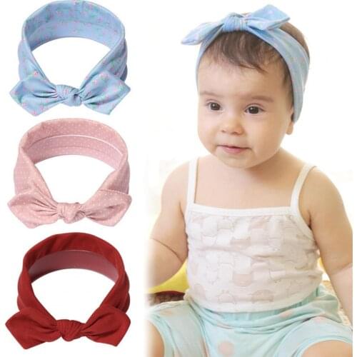 2021 Girls Hair Band Wave Point Pattern All-matched Soft Bunny Ears Baby Hair Bow Headband for Infant Accessories