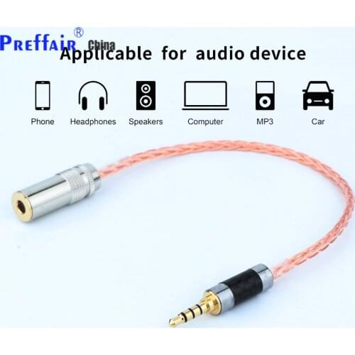 Preffair 1PC 10cm 3.5mm TRRS Male to 4.4mm Female Balanced Adapter 8 Cores 7N OCC Silver Plated Audio Adapter Cable