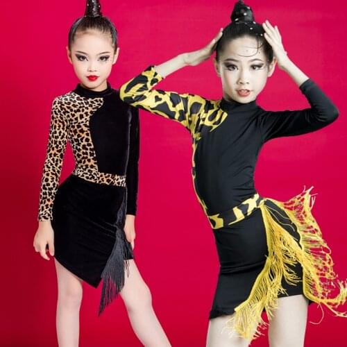 Girls Professional Latin Dance Costumes Children Fall And Winter New Competition Performance Practice Dance Skirts Tops+skirt