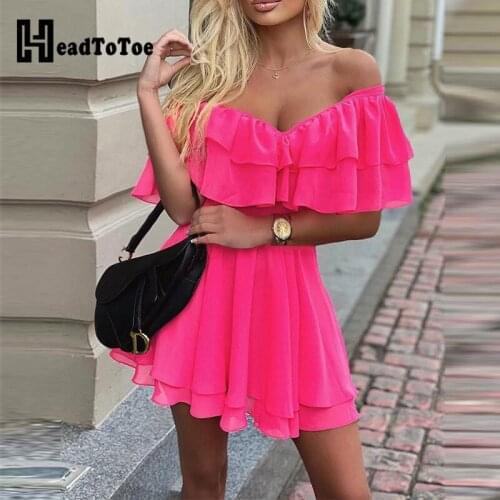 Off Shoulder Ruffle Fit Flare Dress