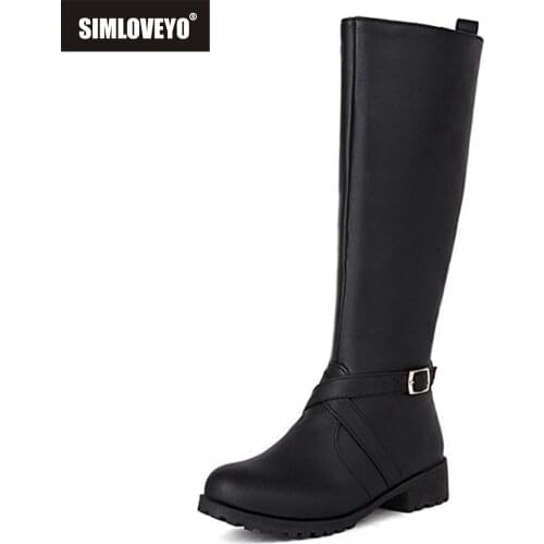 SIMLOVEYO Women Mortorcycle Ridding Knee High Chunky Boots Zip Big Size Thick Bottom Platform Winter Warm Ladies Footwear S2457