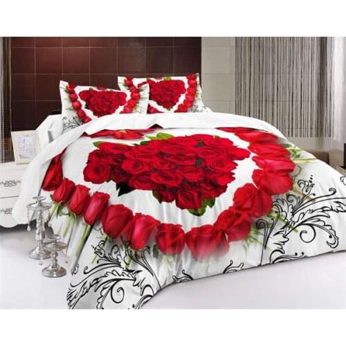 Marry Wedding Bedding Set Flower Red Lover Rose 3d Double Sheet, Pillowcase & Duvet Cover Sets Winter Home Textile Quality TT96