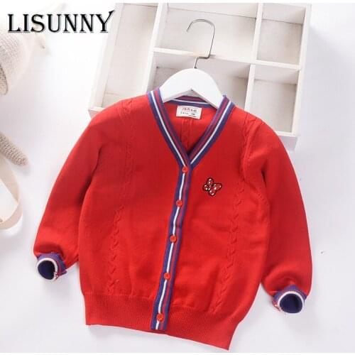 Girls Cardigan Sweater Autumn Cotton Knitwear Coat Children Cute V-Neck Embroidery striped Kids Clothing Baby Girl Sweaters 2-7y