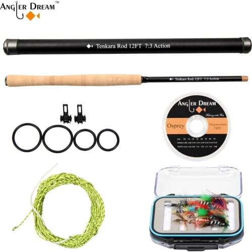 12FT Tenkara Fly Rod Telescoping 30T Carbon Fiber Fly Fishing Rod & Furl Leader Flouorocarbon Tippet Line Hook Keeper