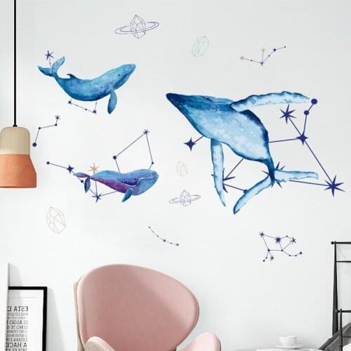 Creative Blue Dolphin Wall Sticker for Kids Room Decoration Bedroom Ceiling Decal Kindergarten Removable Cartoon Wallpaper