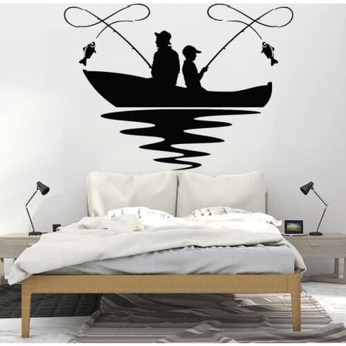 Vinyl Decal Fishing Wall Sticker Decal Lake Boat Mural Son Father Fish Home Decor Removable Boys Room Decoration O157