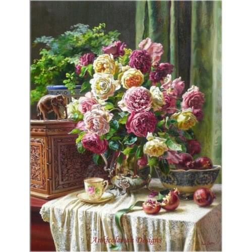 Needlework for embroidery DIY French DMC High Quality - Counted Cross Stitch Kits 14 ct Oil painting - Peonies Pomegranate