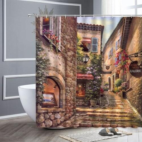 Garden Flower Scenery Shower Curtain Cat Birds Oil Painting Fabric Home Wall Decor Bathroom Curtains Bathtub Partition Screen