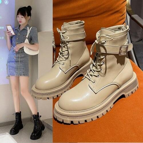 Ankle Boots for Women 2021 Spring Motorcycle Boots Thick Heel Platform Shoes Woman Slip on Round Toe Fashion Boots