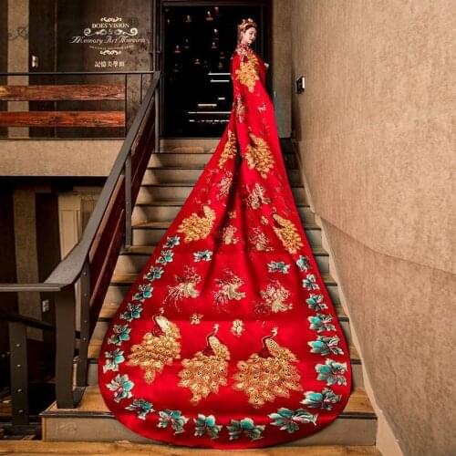 Ancient Chinese Phoenix Robes Bride Wedding Vintage Red Embroidery Shawl Women Trailing Oriental Womens Winter Shawls And Wraps