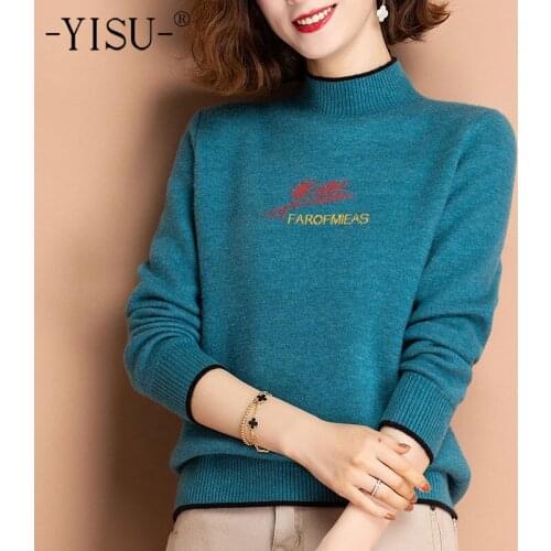 YISU Winter Women Sweater Solid color Turtleneck Fashion Female Jumper Casual Simple Stripe Knitted pullover Warm Winter tops